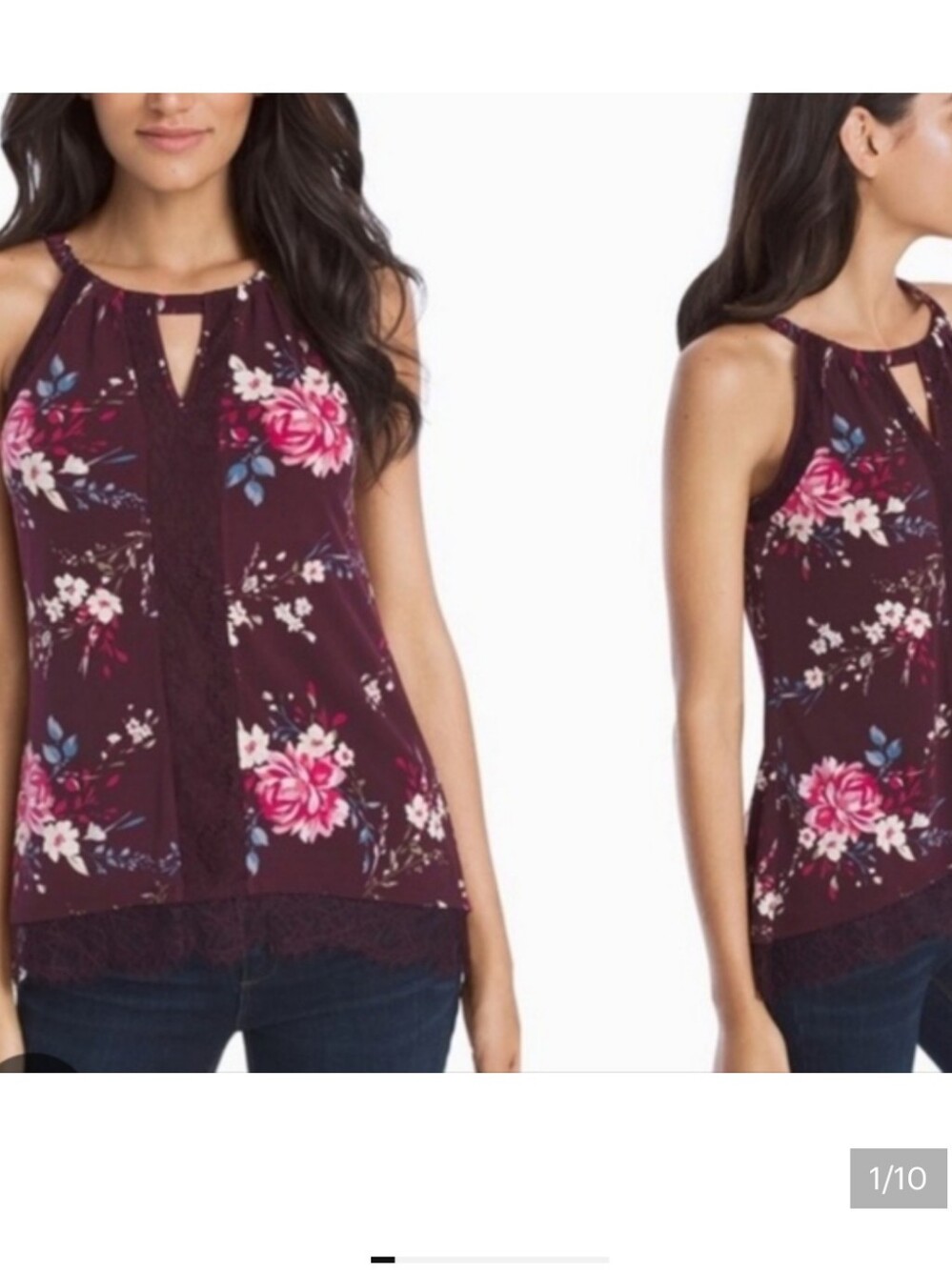 White House Black Market Merlot Floral Lace Halter